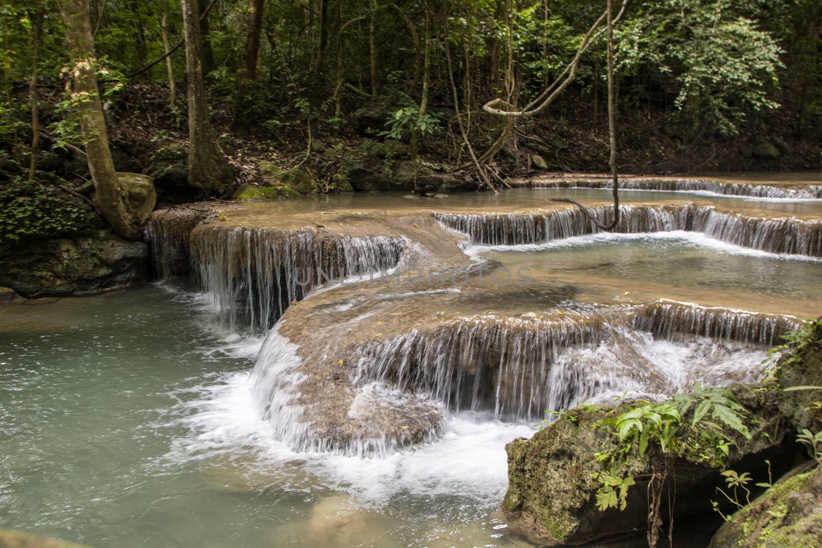 Beautiful landscape of Erawan falls at the national park of Kanchanaburi province, Thailand