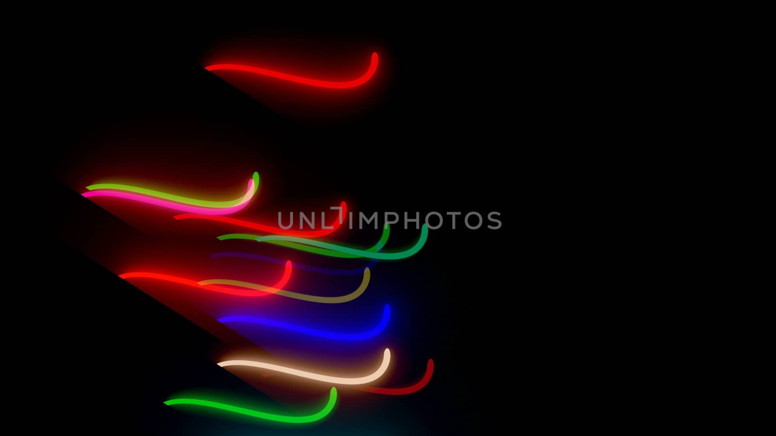 Wavy neon lins are in dark space, computer generated modern abstract background, 3d rendering