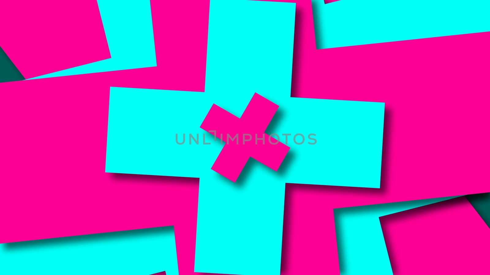 Bright cross shapes, cartoon style backdrop, computer generated modern abstract background, 3d render by nolimit046