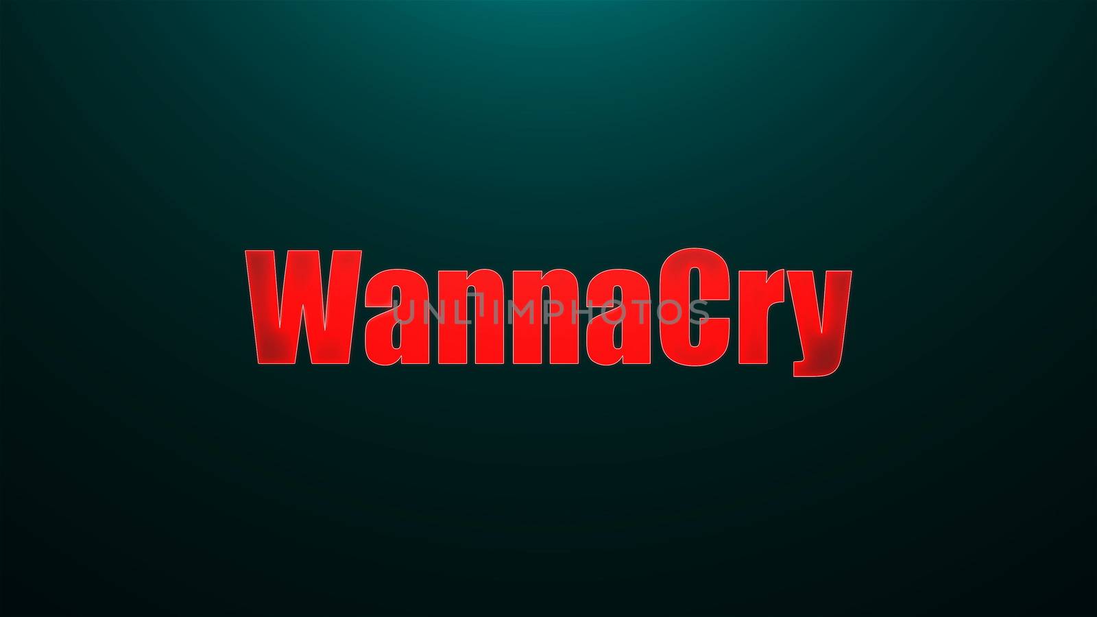Letters of WannaCry text on background with top light, 3d rendering background, computer generating