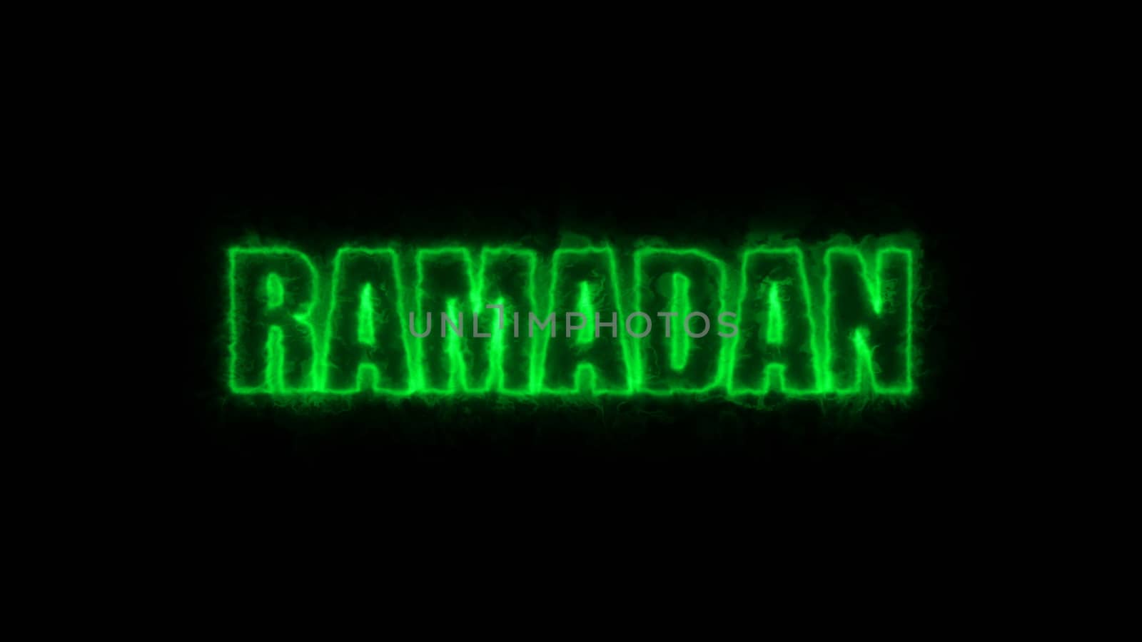 Ramadan text on black, 3d rendering background, computer generating for holidays festive design