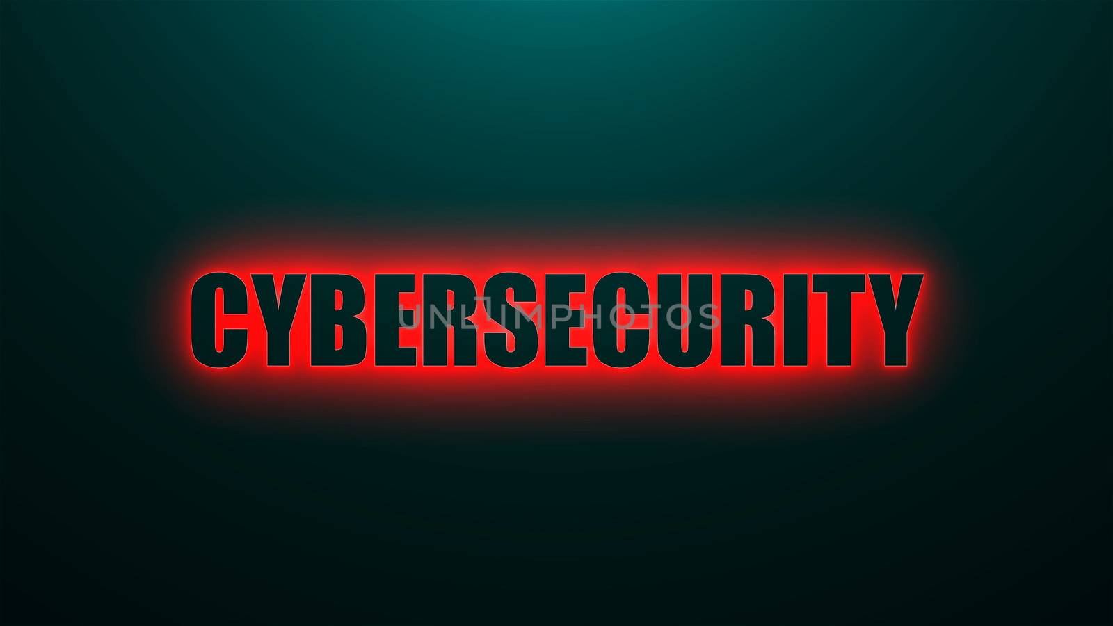 Letters of Cybersecurity text on background with top light, 3d rendering background, computer generating for business