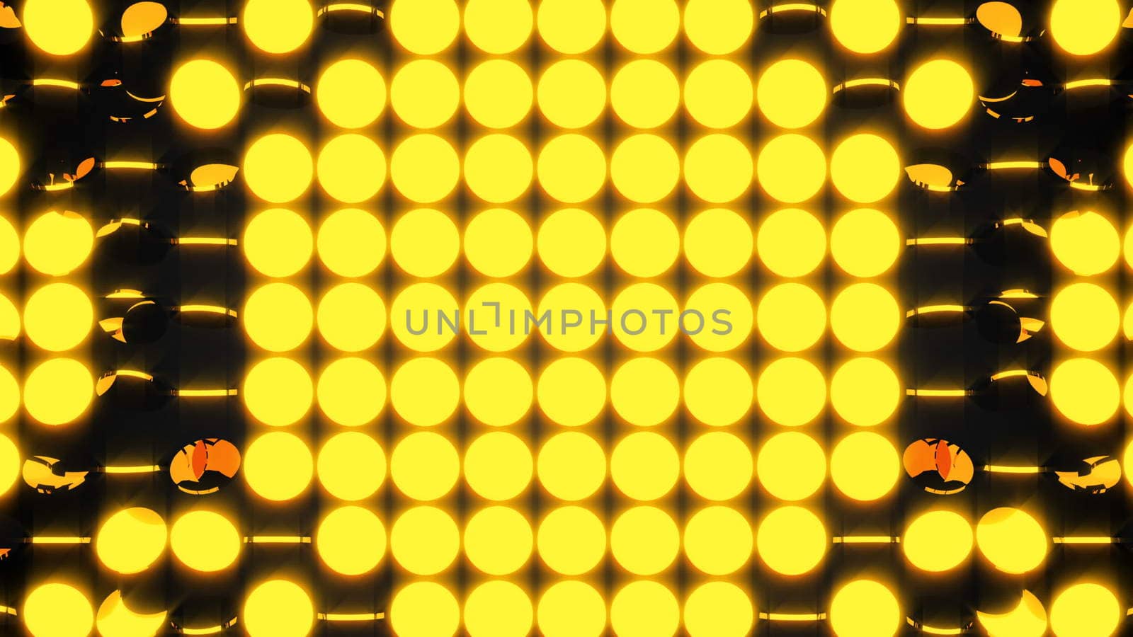 Abstract background with rows of many yellow turning coins, 3d render backdrop, computer generating by nolimit046