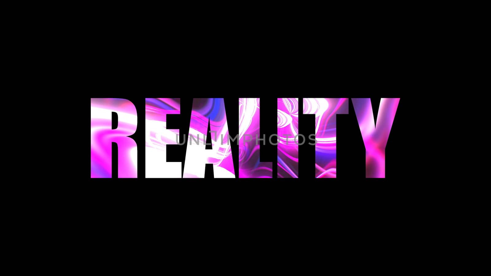 Letters of bright shiny Reality text, 3d rendering background, computer generating for gaming