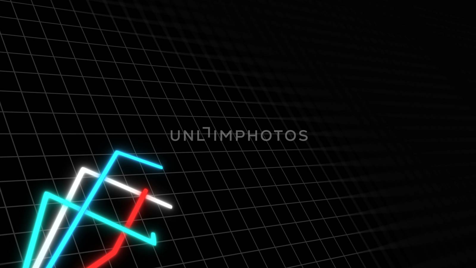 Some graphs in space with grid for demonstrating business development and revenue, 3d render background