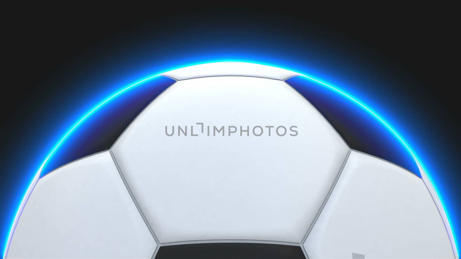 Realistic soccer ball with illumiantion on black, element for design, 3d rendering illustration