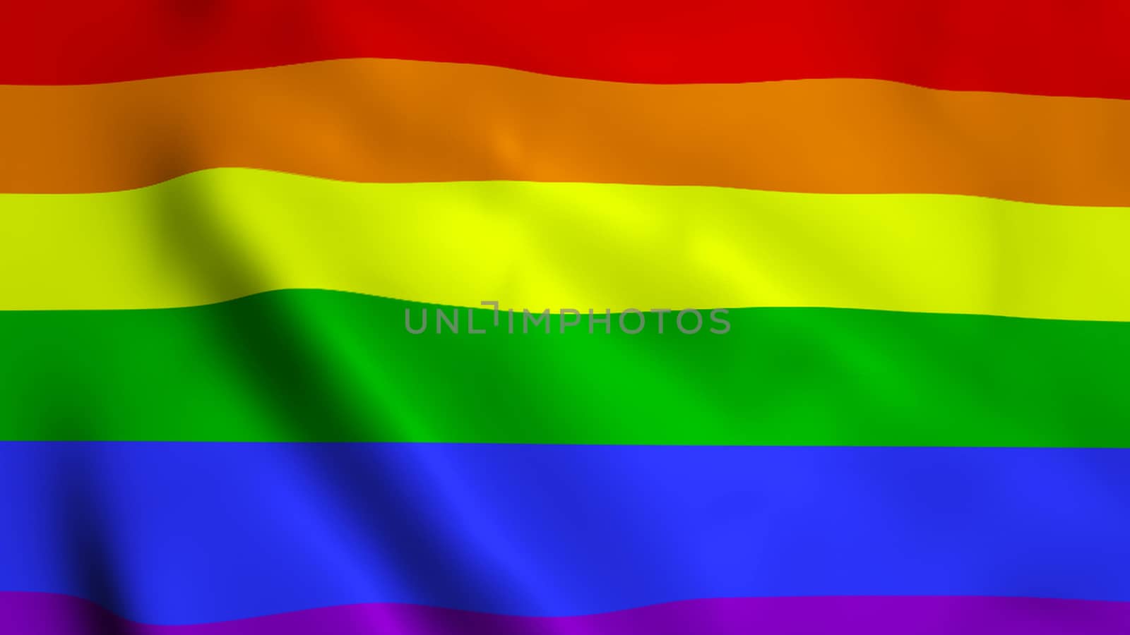 Waving rainbow gay rainbow flag on wind, 3d rendering backdrop, computer generating