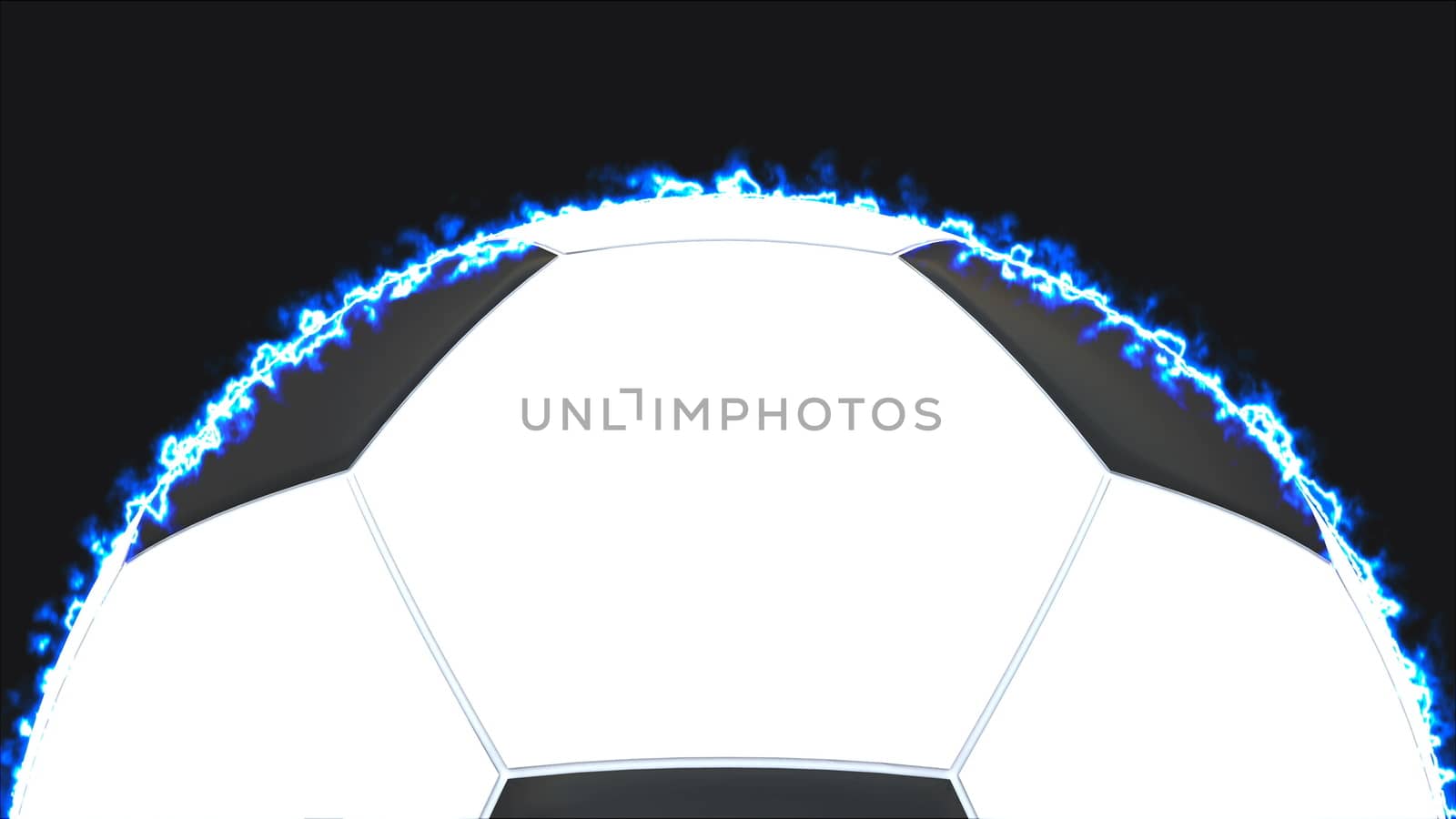 Realistic soccer ball with illumiantion on black, element for design, 3d rendering illustration