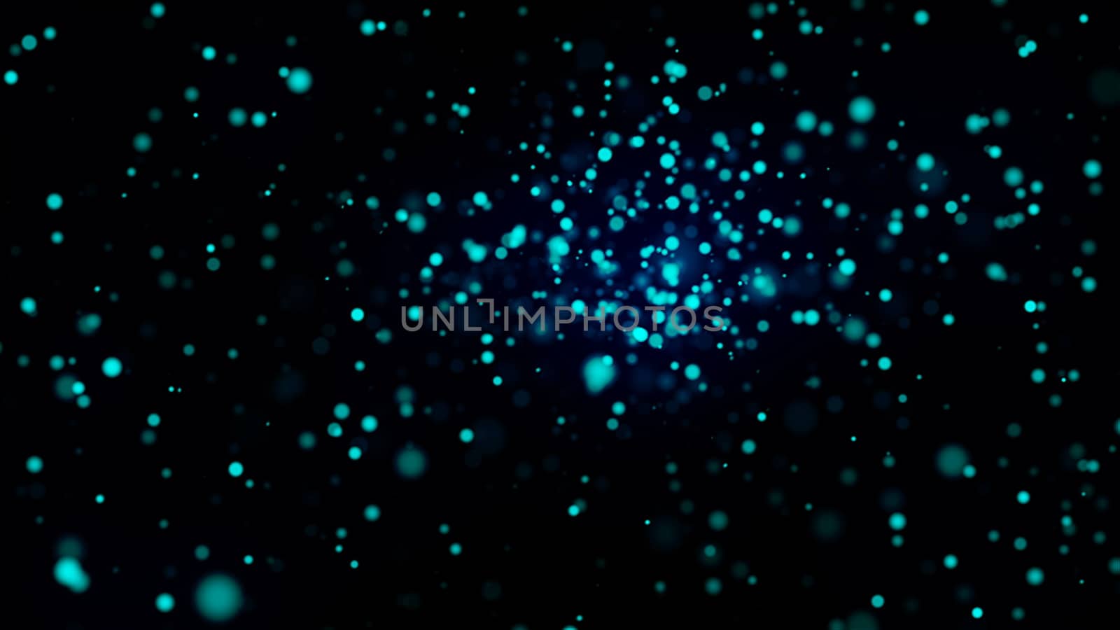 Many blue glittering particles in space, slow motion, computer generated abstract background, 3D render