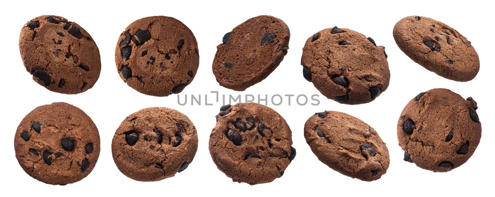 Chocolate oatmeal chip cookies isolated on white background by xamtiw
