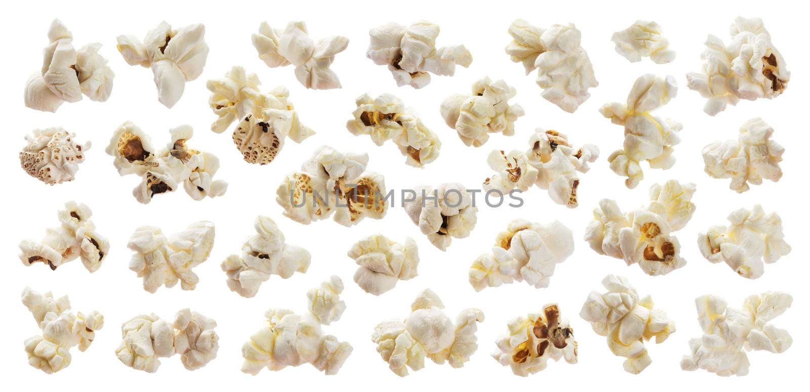 Popcorn isolated on white background with clipping path. Big collection