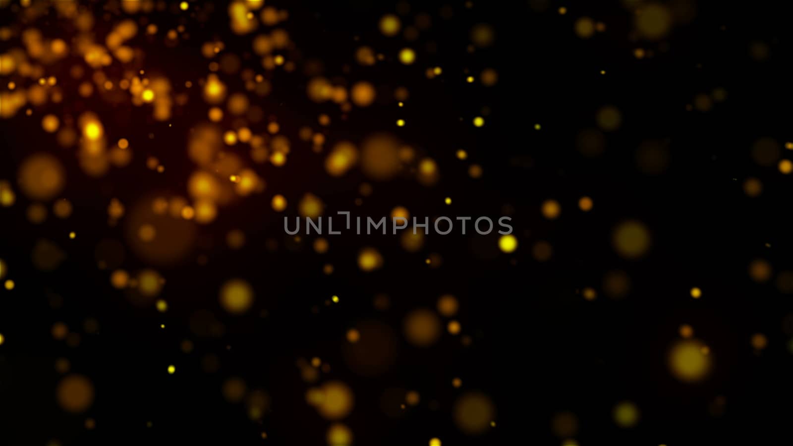 Many gold glittering particles in space, computer generated abstract christmas background, 3D rendering