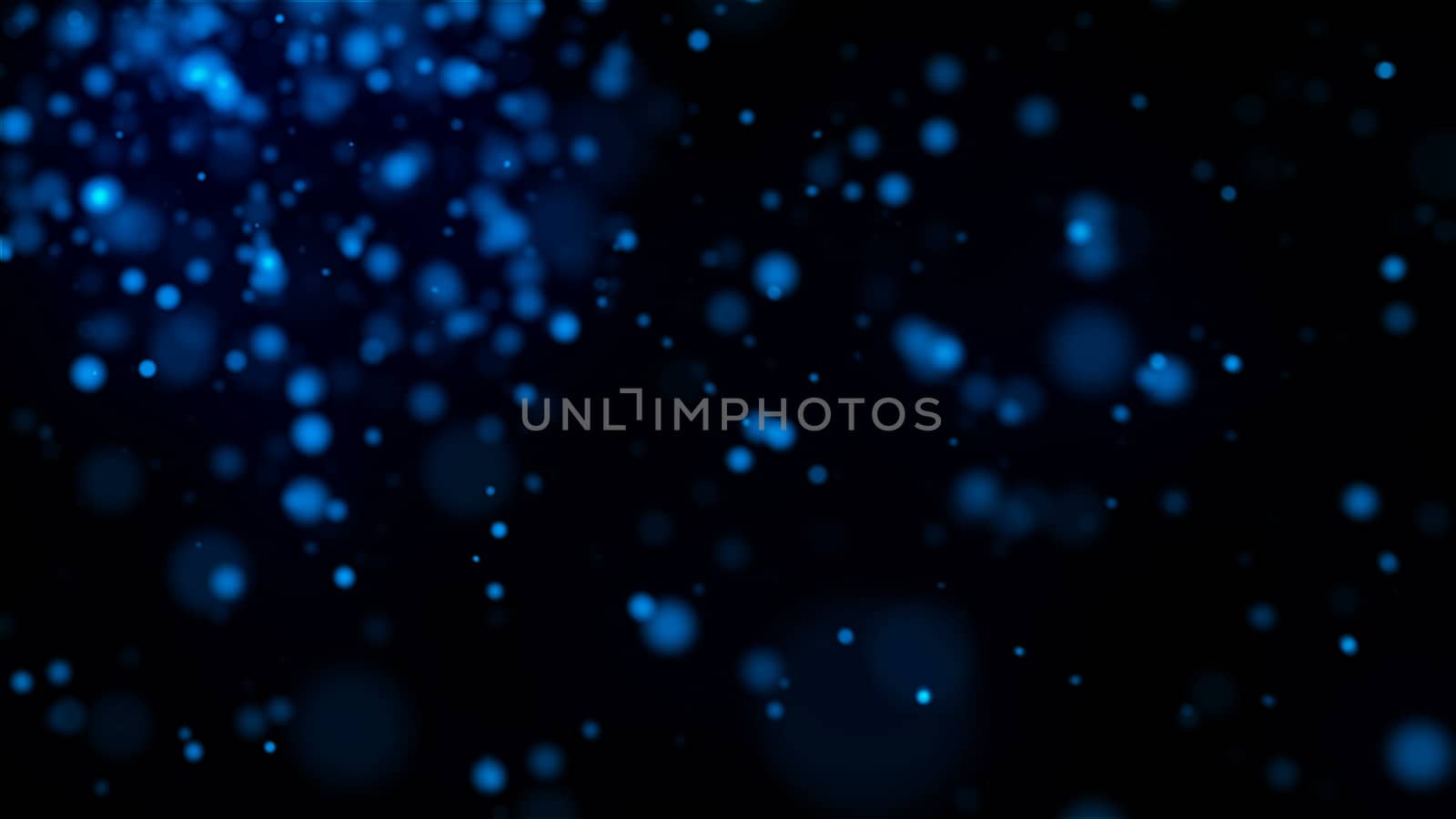 Many blue glittering particles in space, slow motion, computer generated abstract background, 3D render