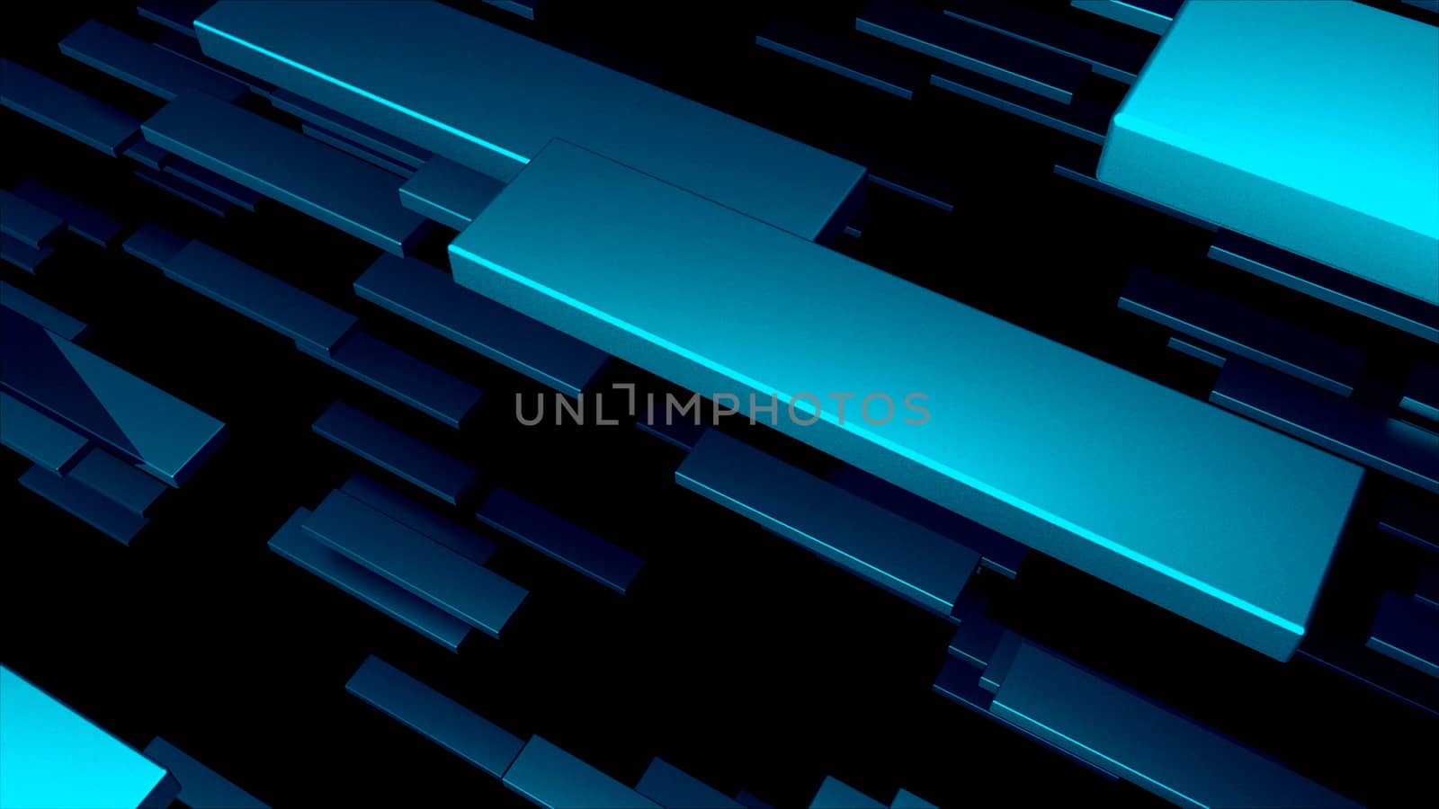 Many 3D metallic blocks are in space, computer generated modern abstract background, 3d rendering
