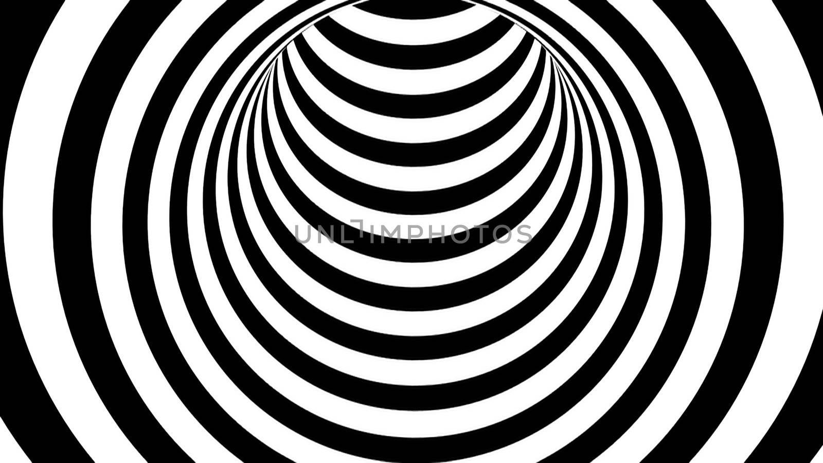 Black and white striped tunnel, psychedelic abstraction, 3d rendering computer generation