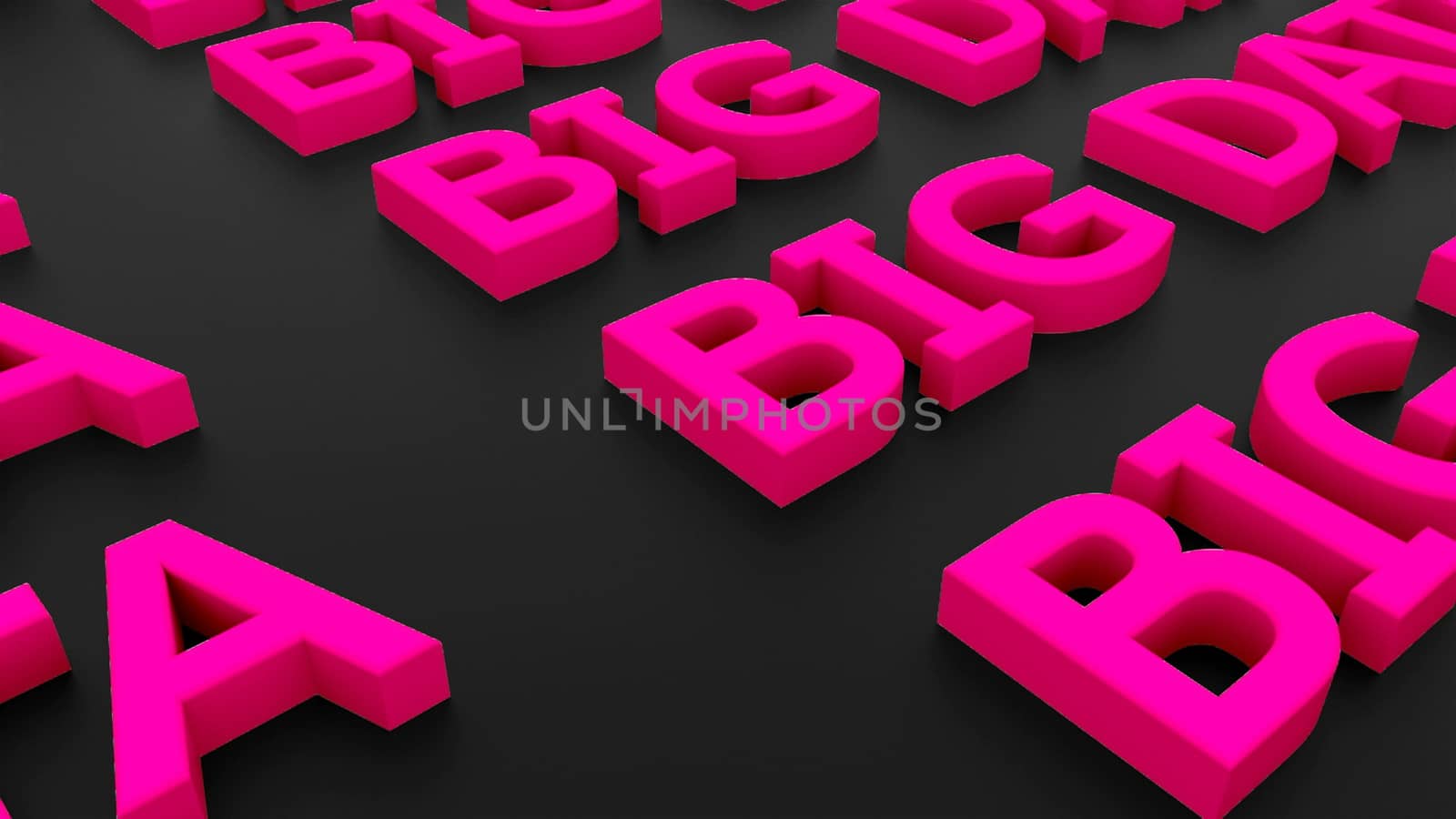 Many Big data texts on surface, background, 3d Illustration, computer rendering