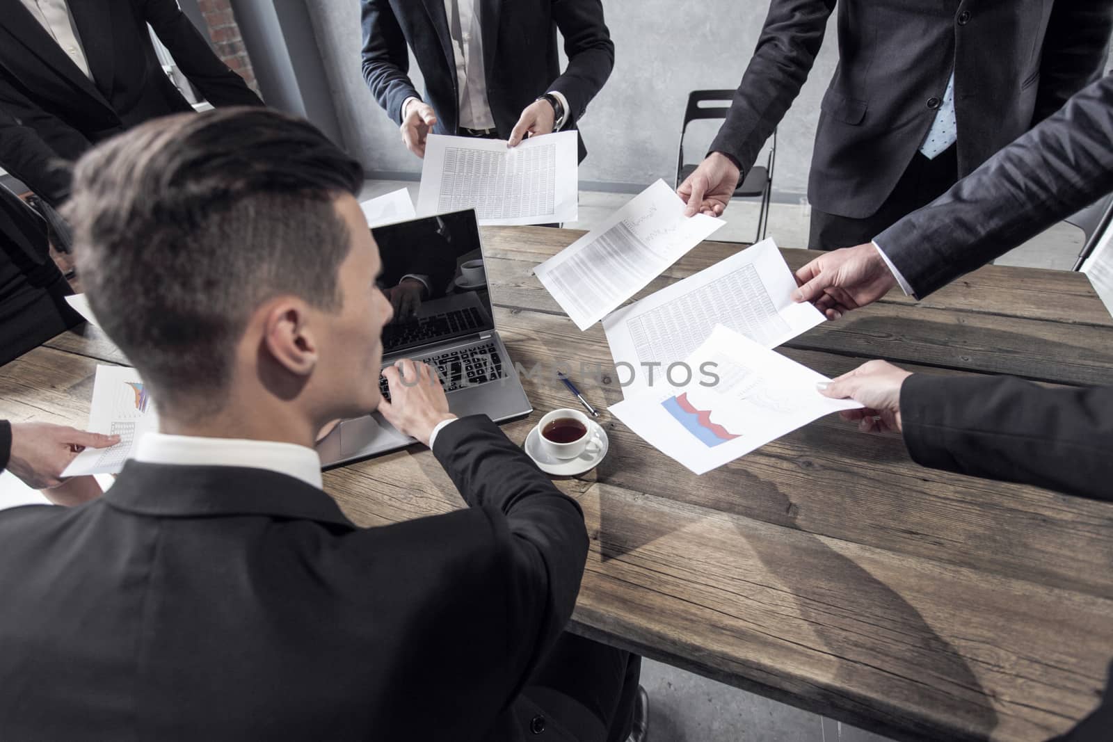 Business man getting extra work from coworkers, deadline concept