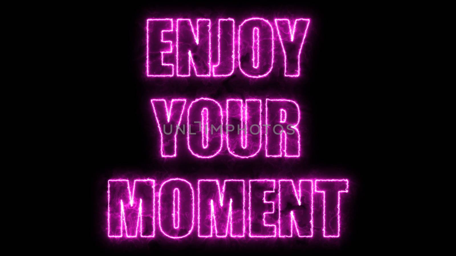 Burning letters of Enjoy your moment text on black, 3d rendering background, computer generating