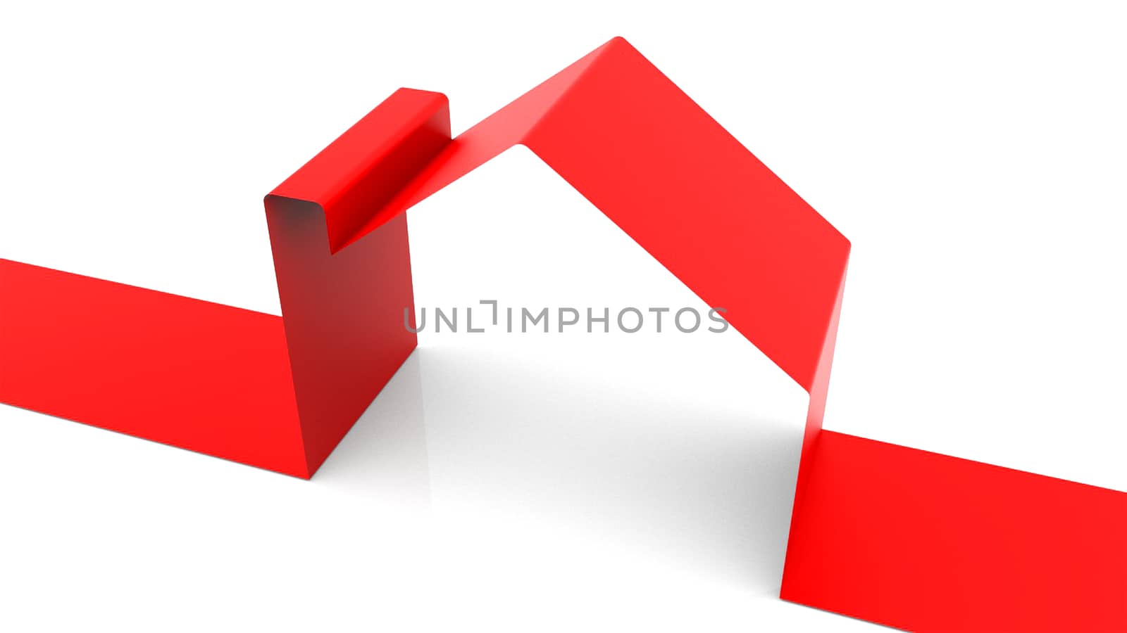 House from ribbon on white background, 3d render baackdrop, computer generated, symbol of happy family