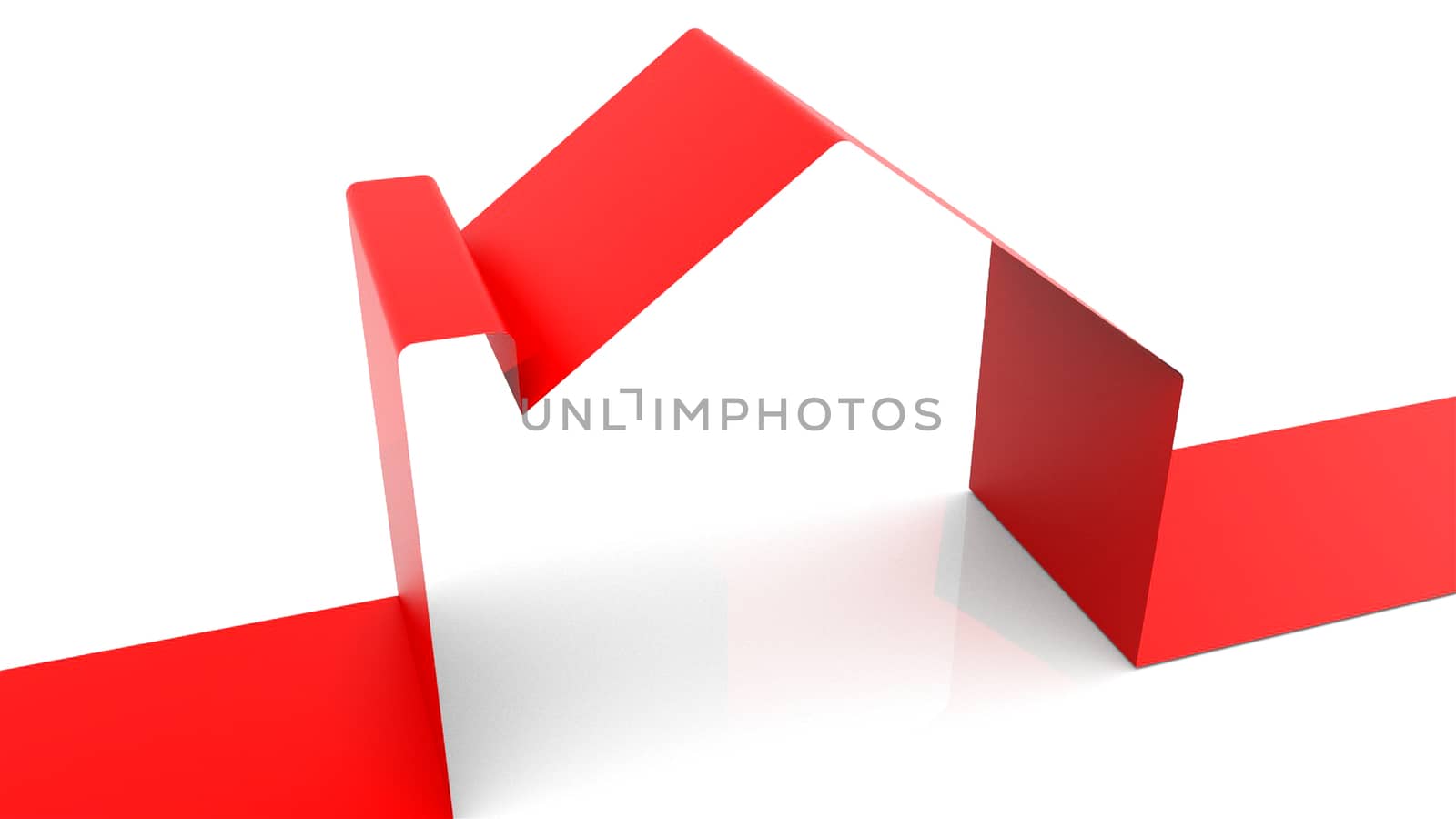 House from ribbon on white background, 3d render baackdrop, computer generated, symbol of happy family