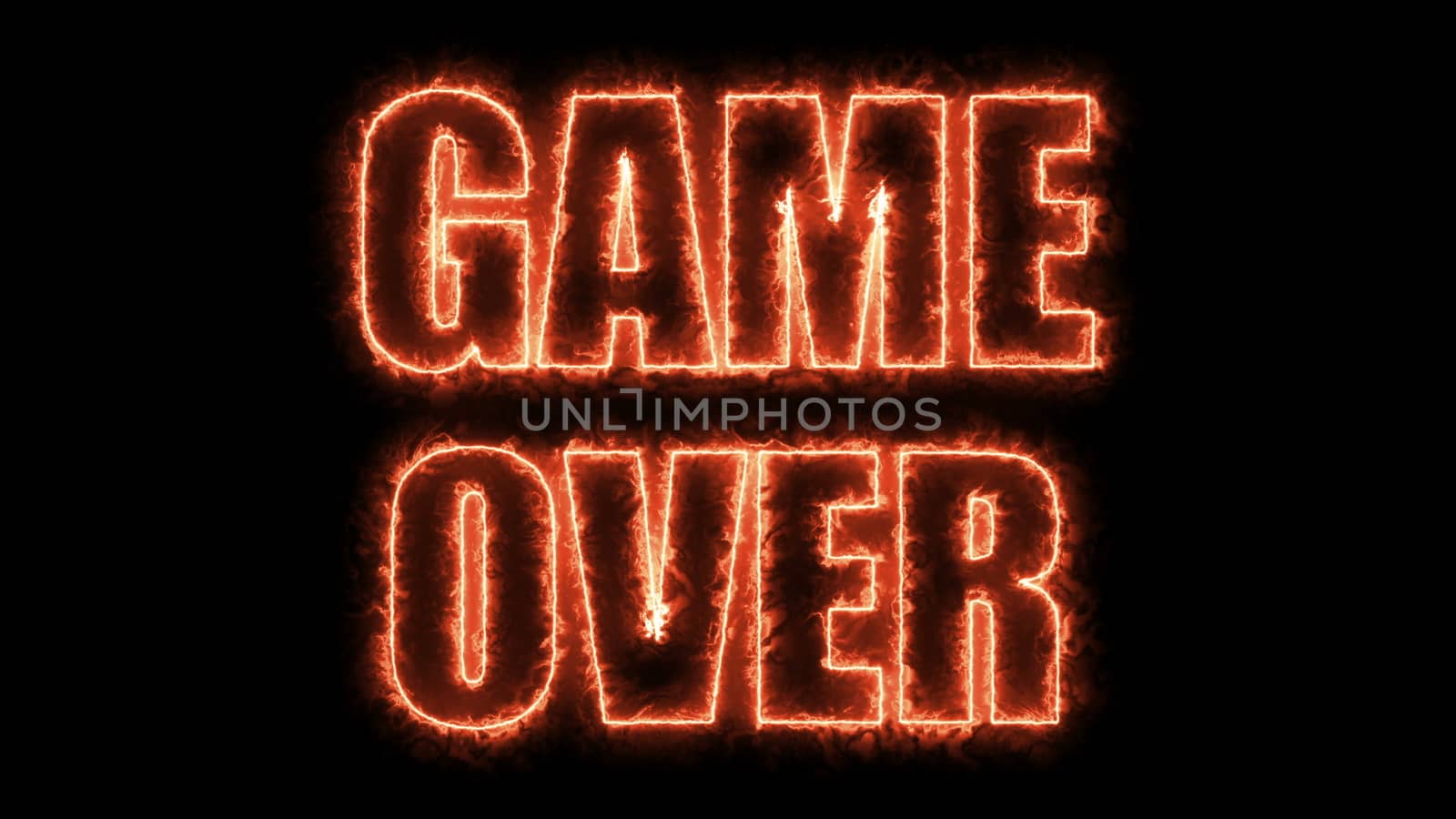 Burning letters of Game over text on black, 3d rendering background, computer generating for gaming