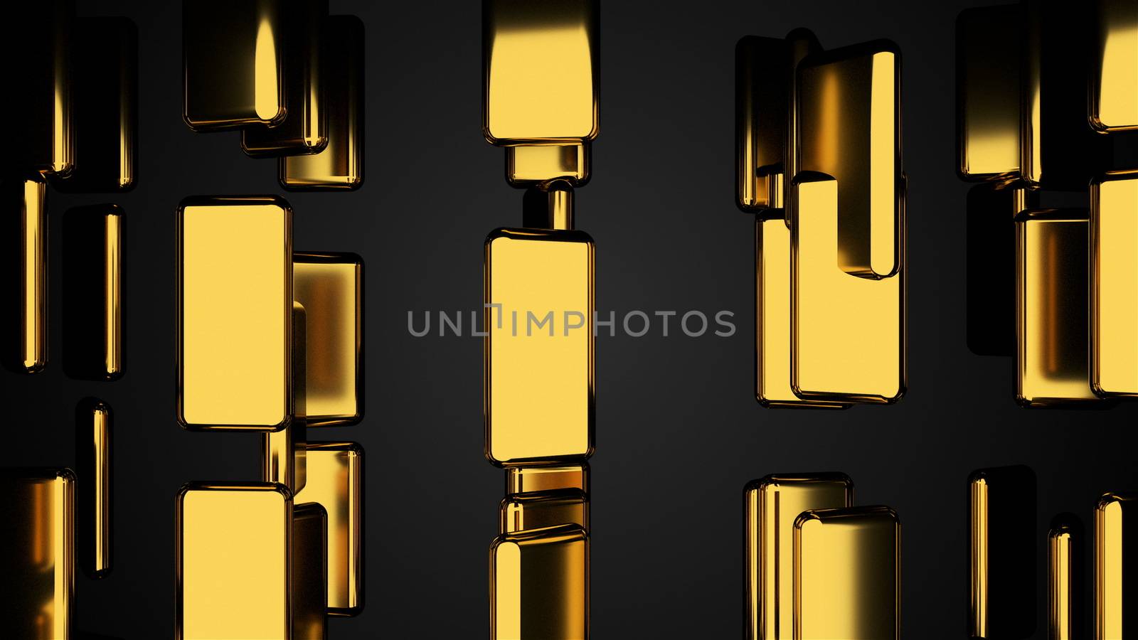 Many golden bars on black, outlook, computer generated abstract background, 3D render by nolimit046