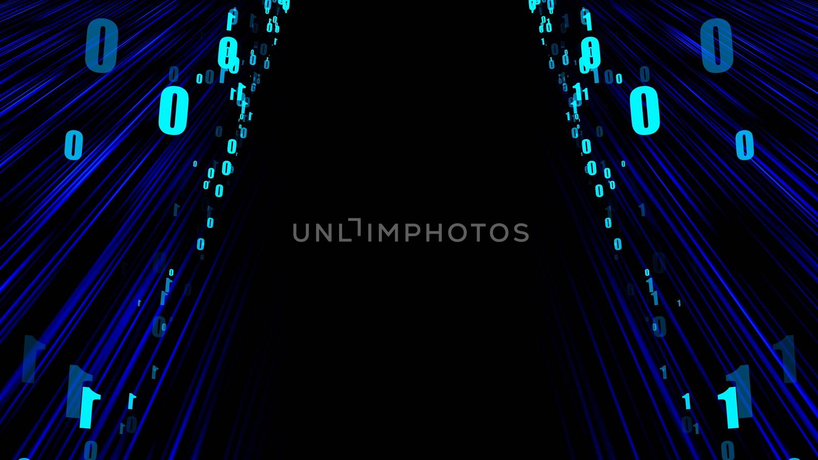 Network stream data - fast motion in space with zeros and ones, computer generated modern abstract background, 3d render by nolimit046
