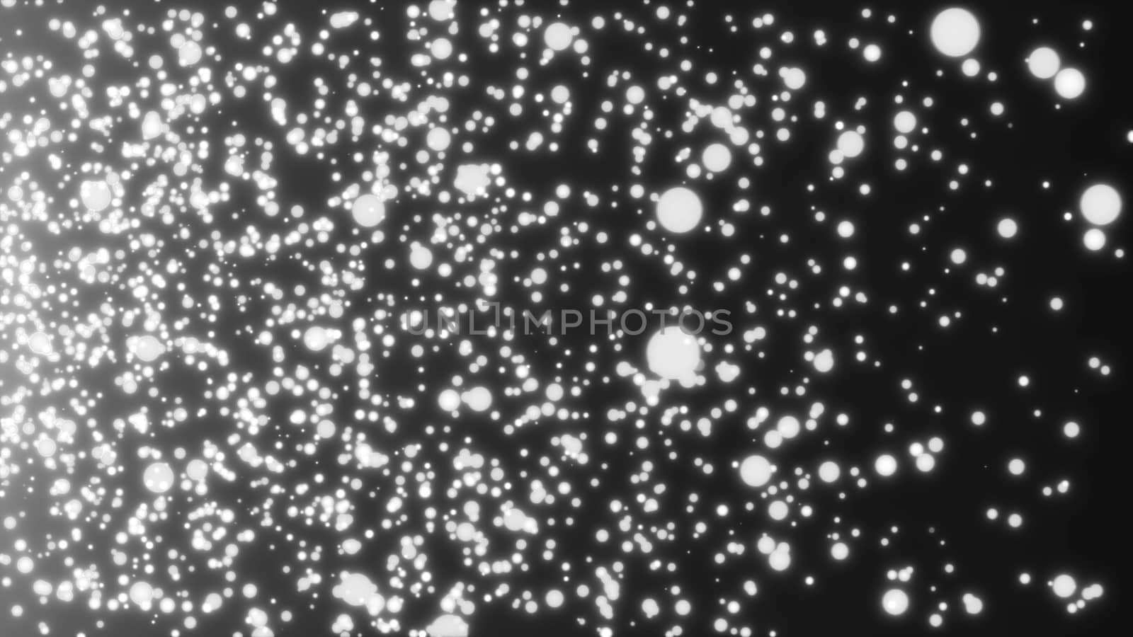 Many abstract small white particles in space, computer generated abstract background, 3D rendering backdrop