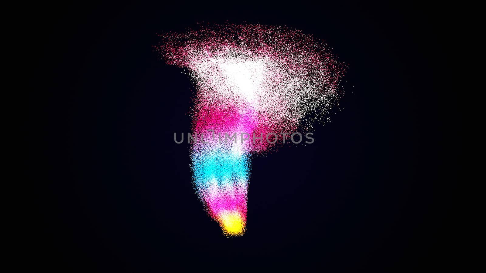 Colorful particles tornado in black space, power twister, 3d rendering computer generating background