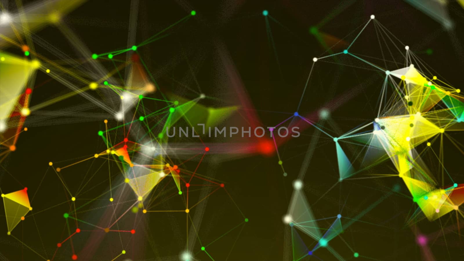 Abstract triangulation plexus with connections in space, background with connecting dots and lines, 3d render