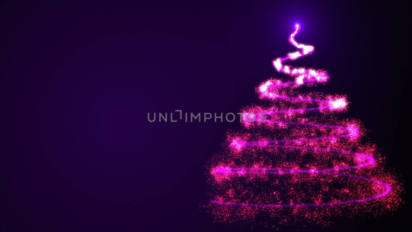 Simple christmas tree as spiral from many shiny particles in space, 3d render background for happy holidays by nolimit046