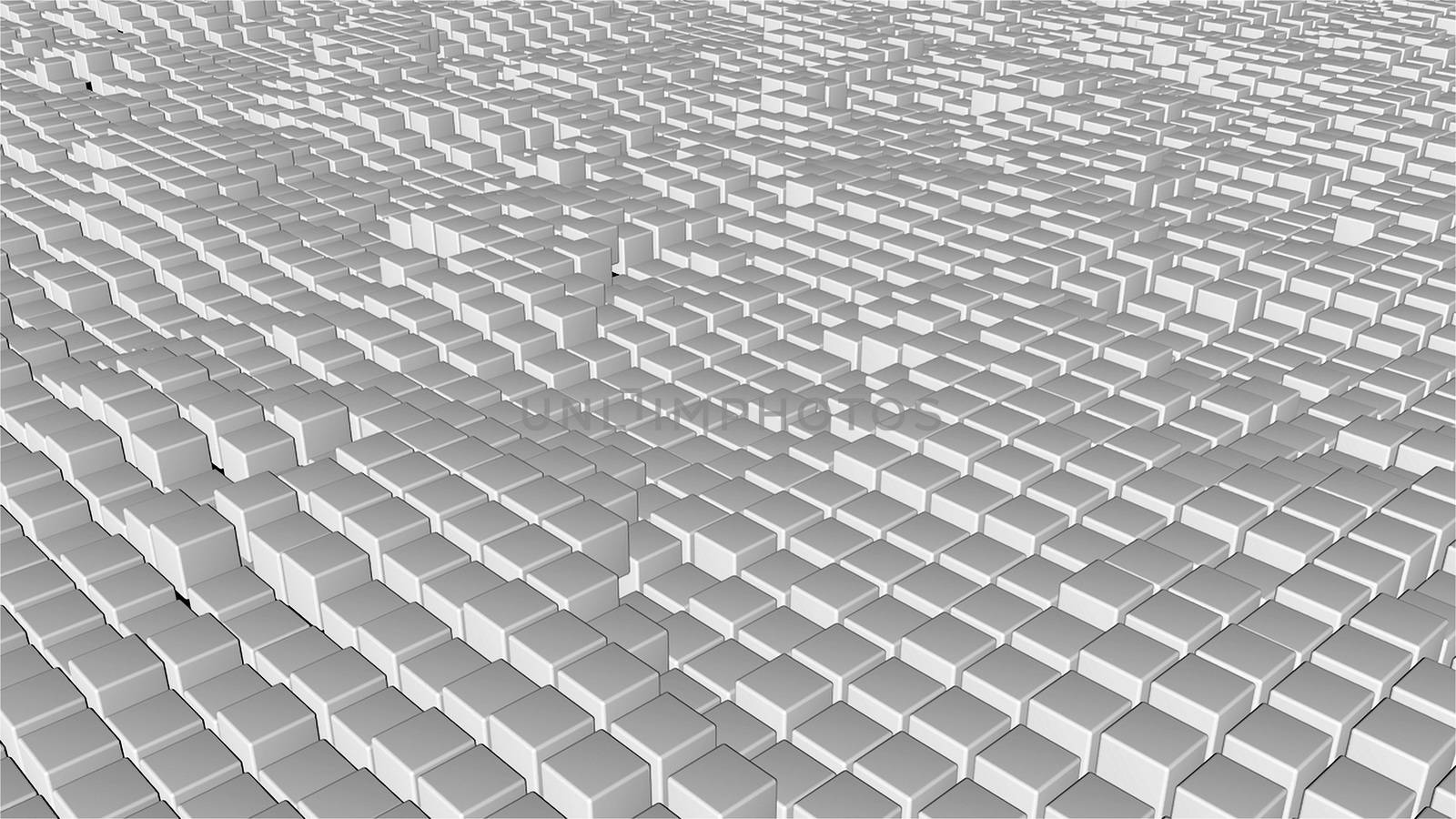 Many abstract cubes, optical Illusion as sea waves, modern computer generated 3D render backdrop