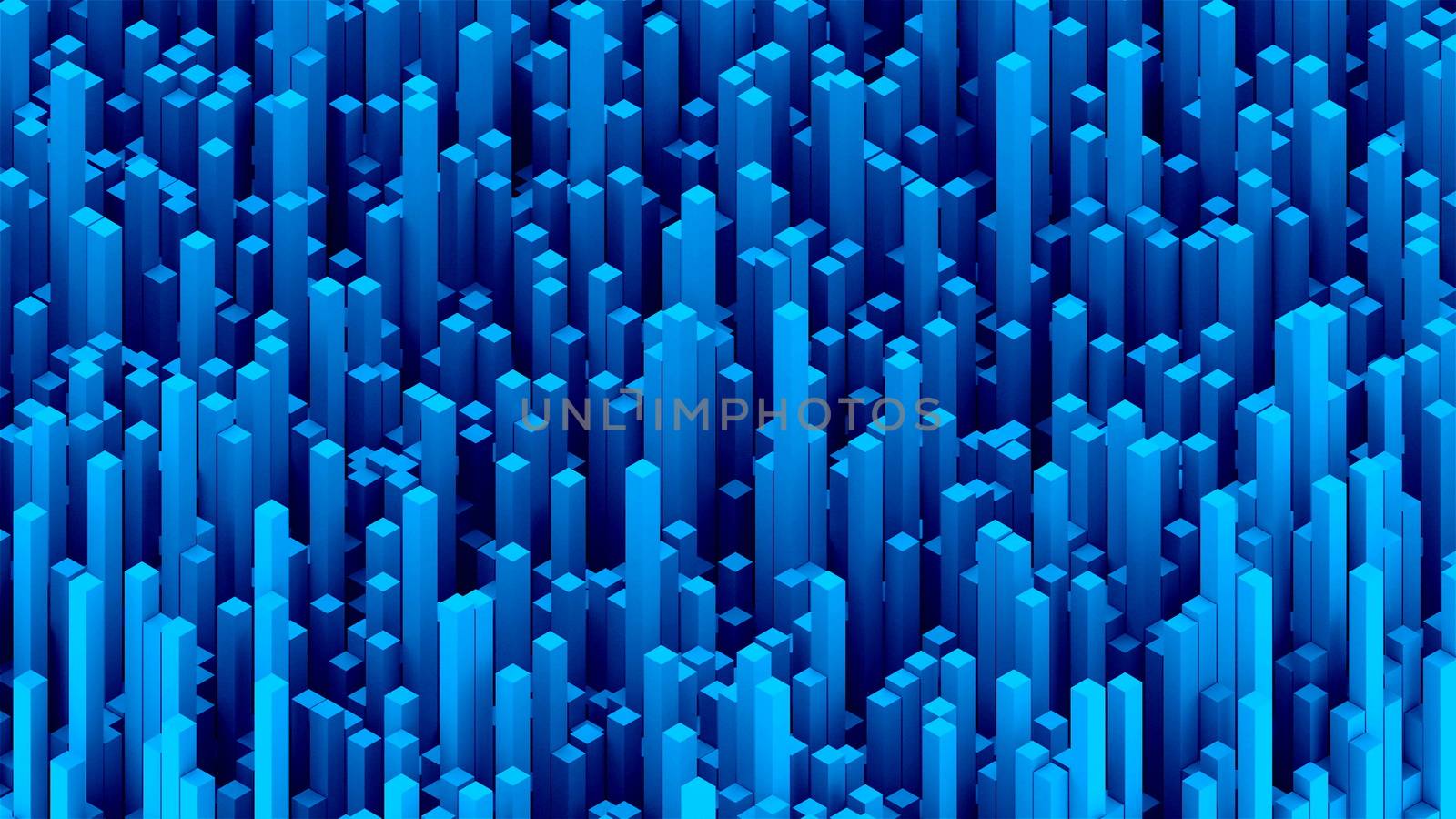 Many abstract rectangular blocks, optical Illusion, modern computer generated 3D rendering backdrop