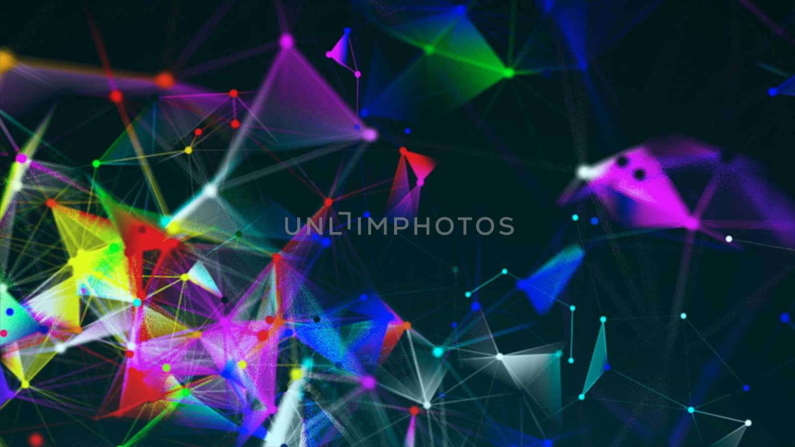 Abstract triangulation plexus with connections in space, background with connecting dots and lines, 3d render