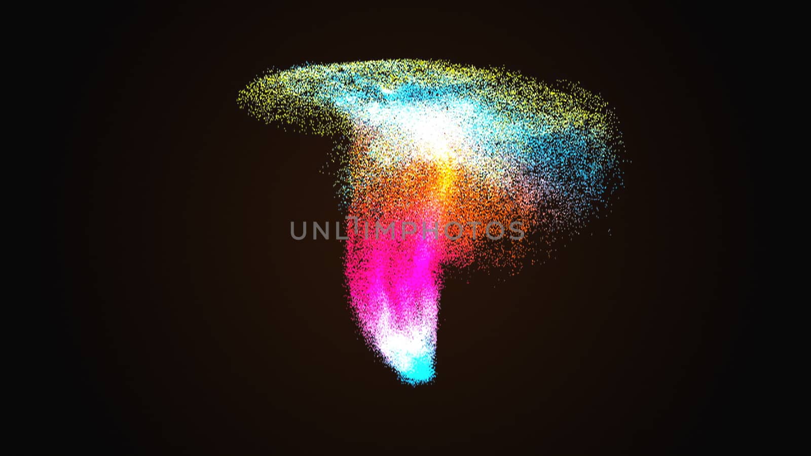 Colorful particles tornado in black space, power twister, 3d rendering computer generating background