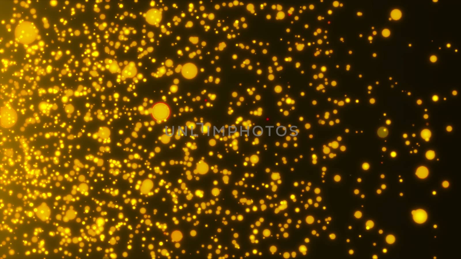 Many abstract small gold particles in space, computer generated abstract background, 3D rendering by nolimit046