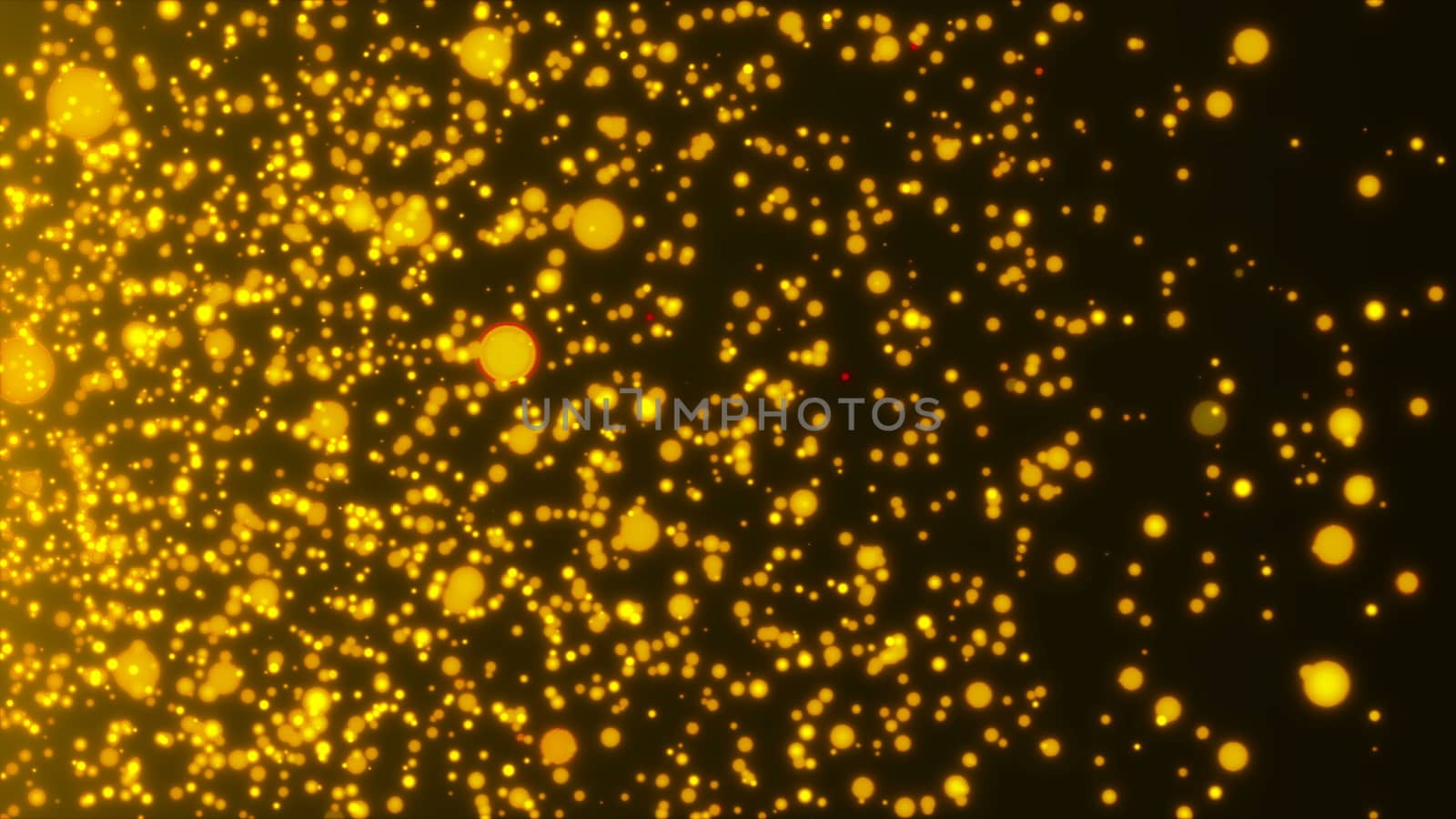 Many abstract small gold particles in space, computer generated abstract background, 3D rendering backdrop