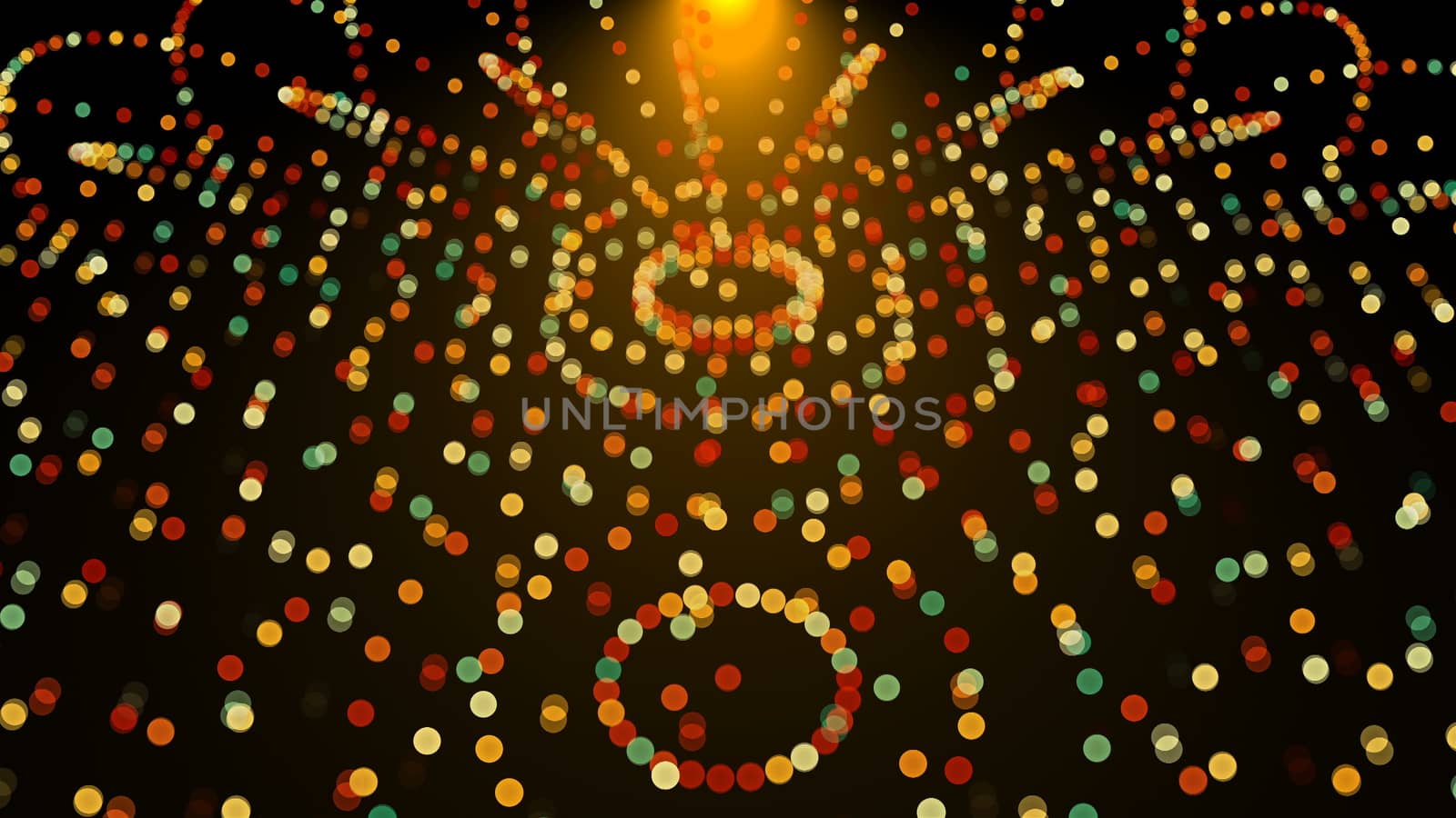 Digital bright circles in ball shape in black space - modern abstraction, computer generated background, 3D rendering