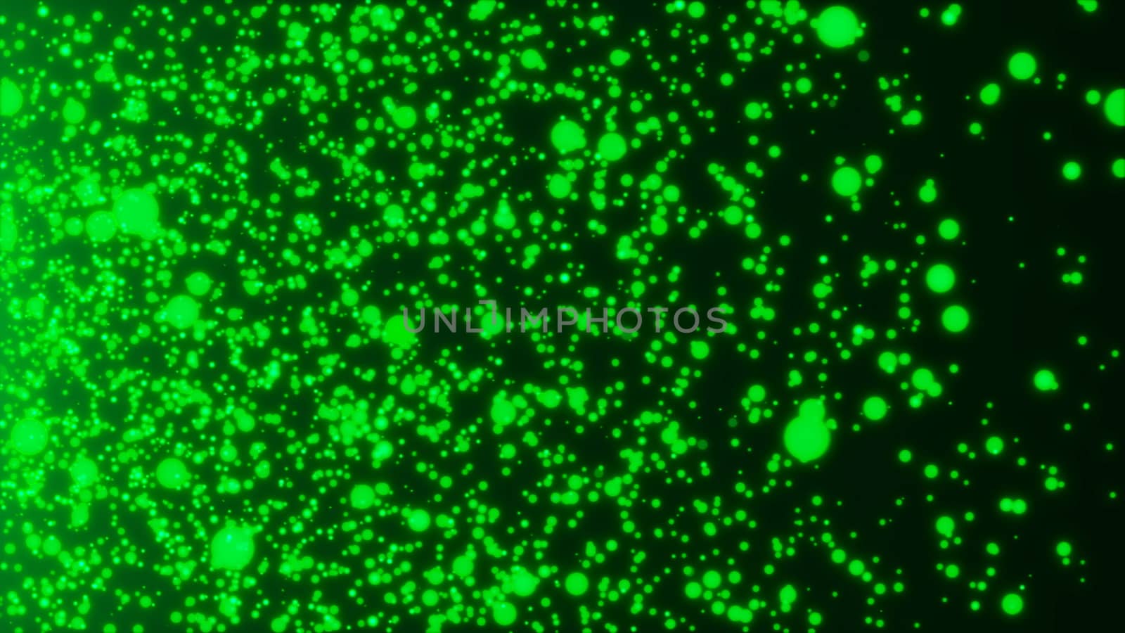 Many abstract small green particles in space, computer generated abstract background, 3D rendering by nolimit046