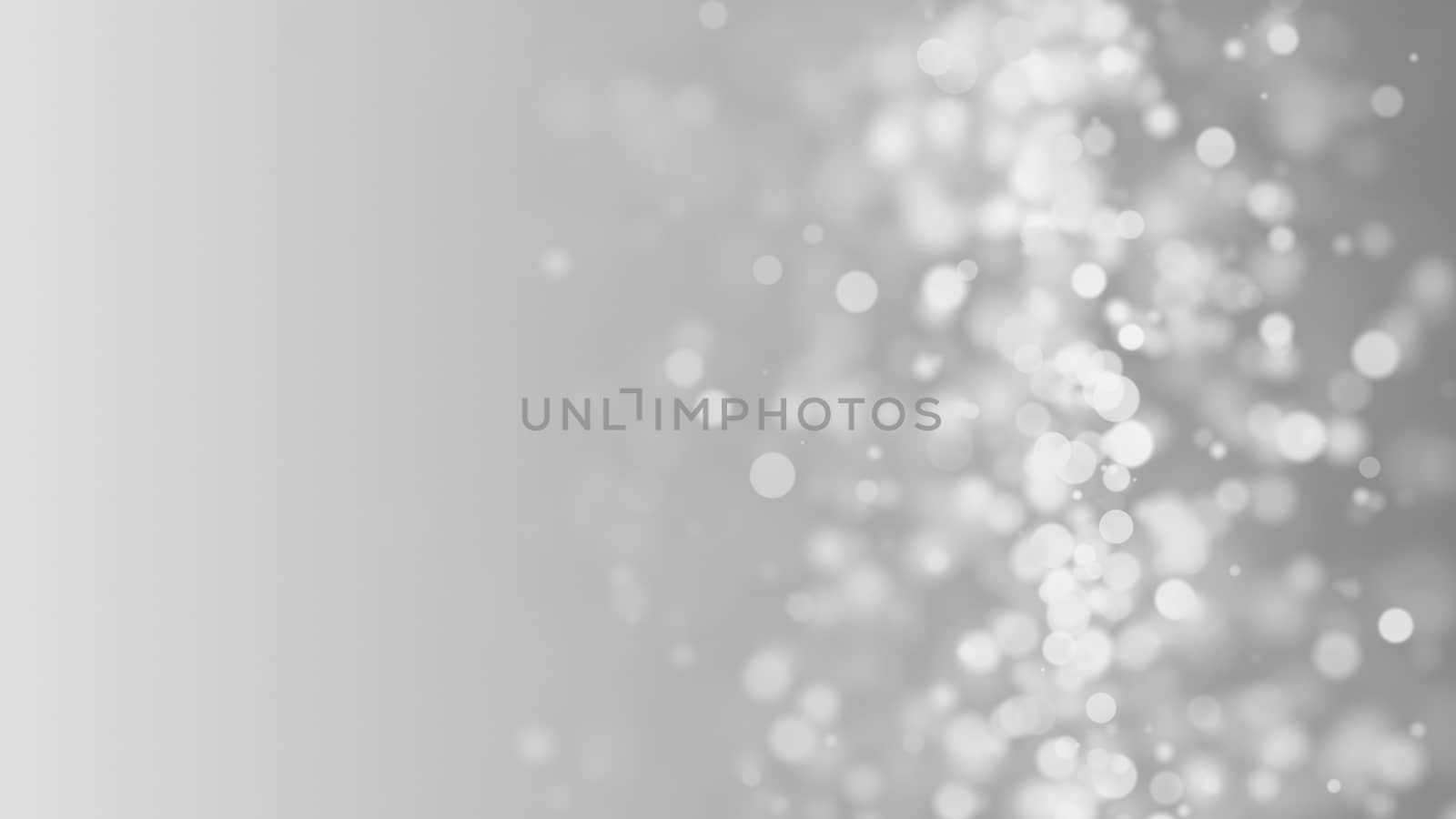 Many white bokeh particles in space, computer generated abstract background, 3d rendering backdrop