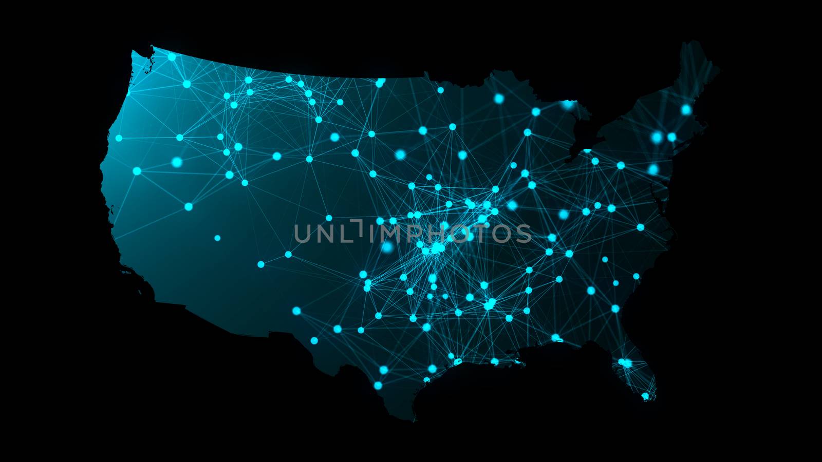 USA map with many network connections, 3d rendering computer generated background
