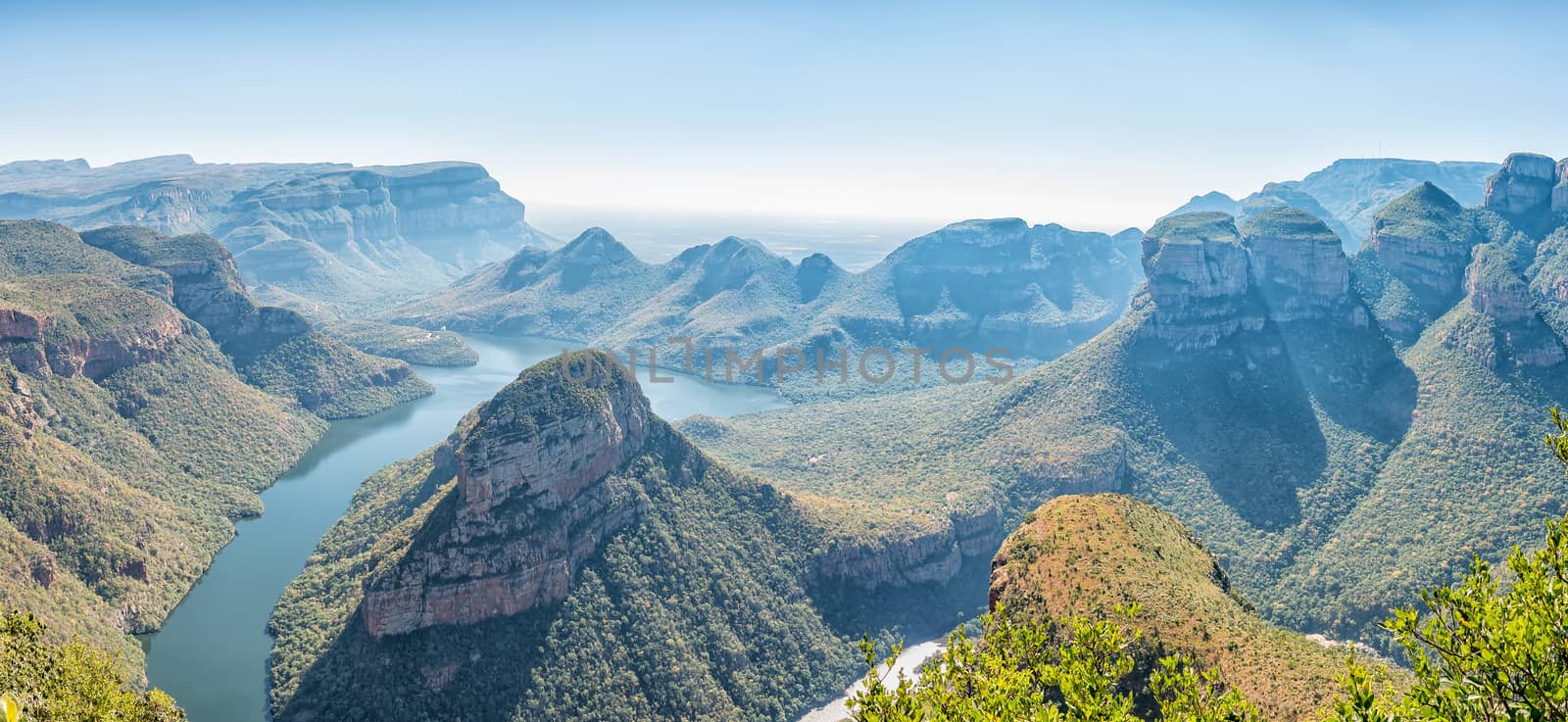 Panorama of the Blyderivierspoort Dam and the Three Rondavels by dpreezg