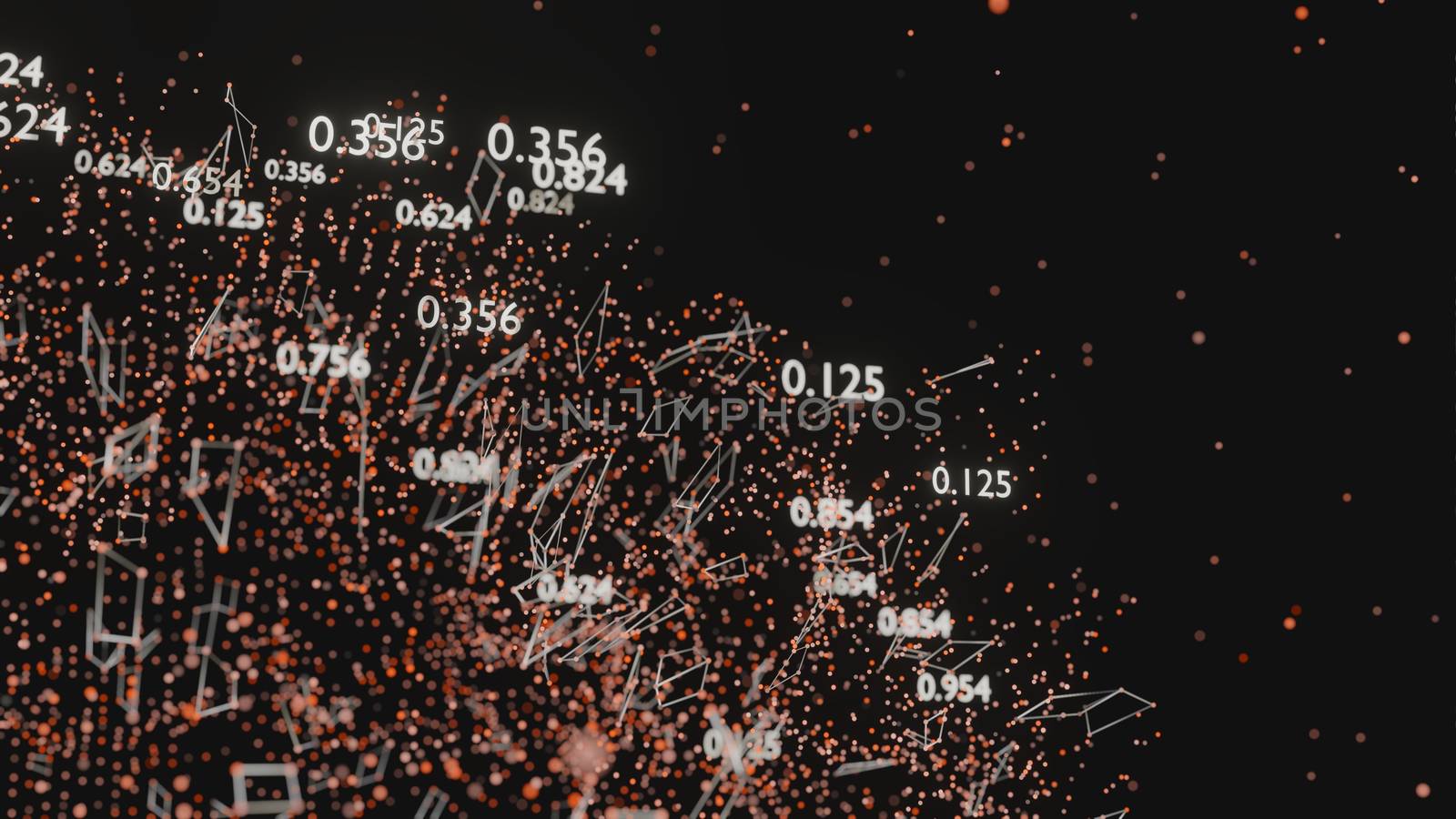 Abstract network of lines and random numbers. Business data. 3D illustration