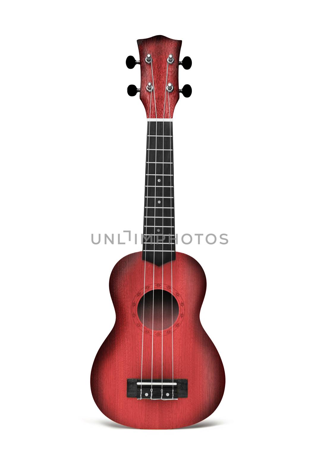 The Red ukulele guitar isolated on the white background