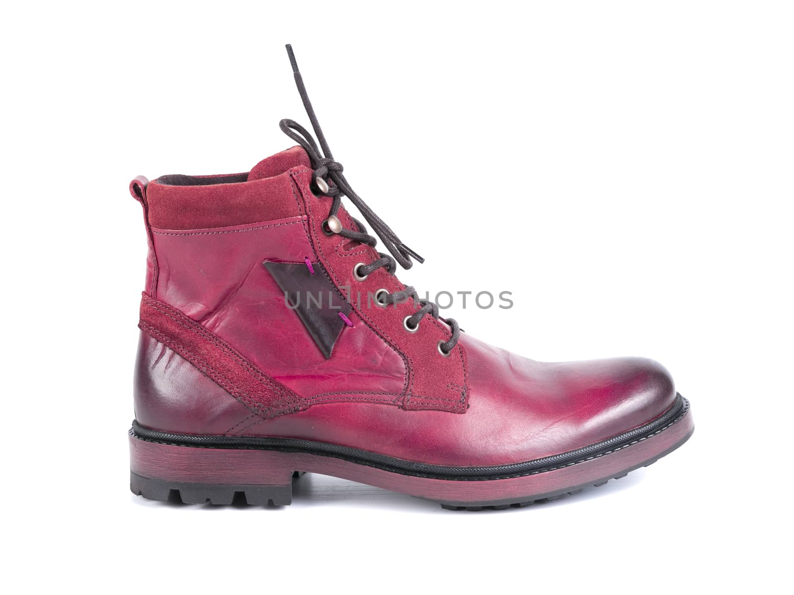 Male pink leather boot on white background, isolated product. by GeorgeVieiraSilva