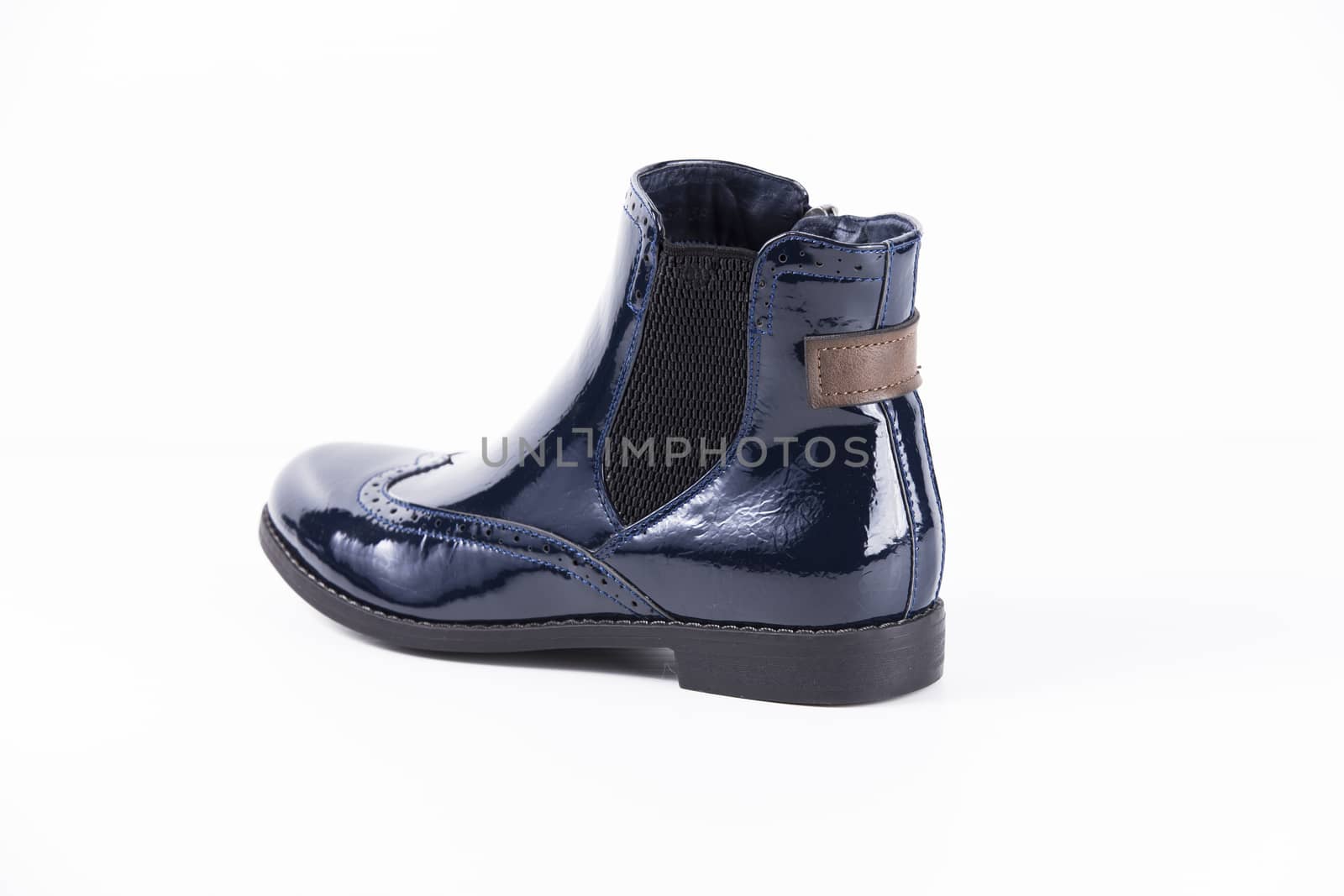 Male blue leather shoe on white background, isolated product. by GeorgeVieiraSilva