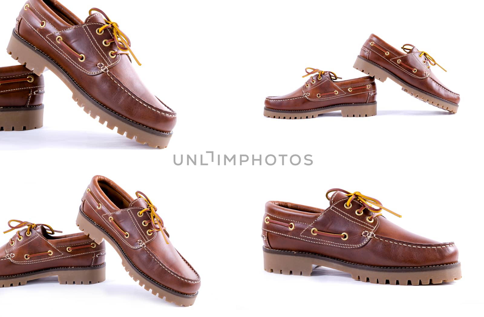 Brown leather shoe on white background, isolated product.