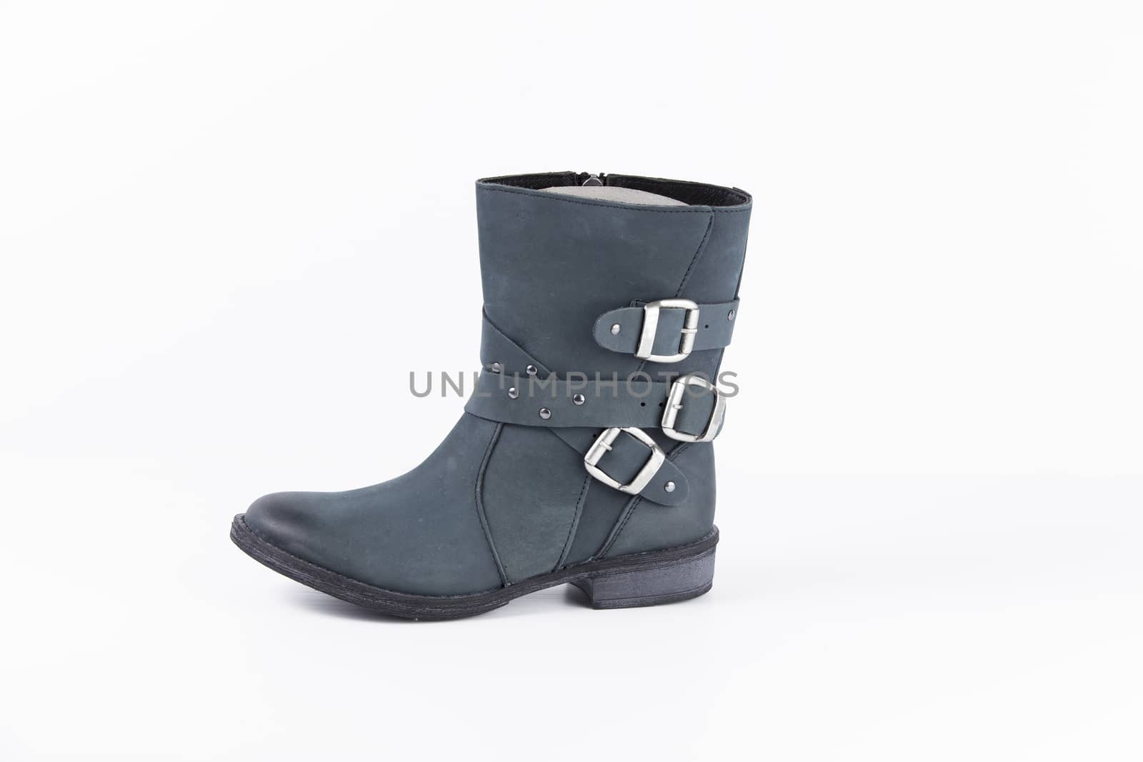 Female blue leather boots, isolated product. by GeorgeVieiraSilva