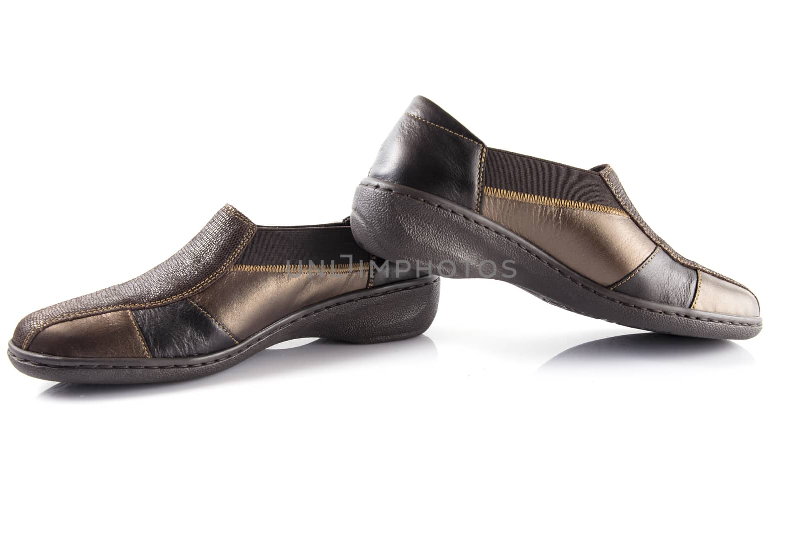 Pair of brown shoe on white background, isolated product.