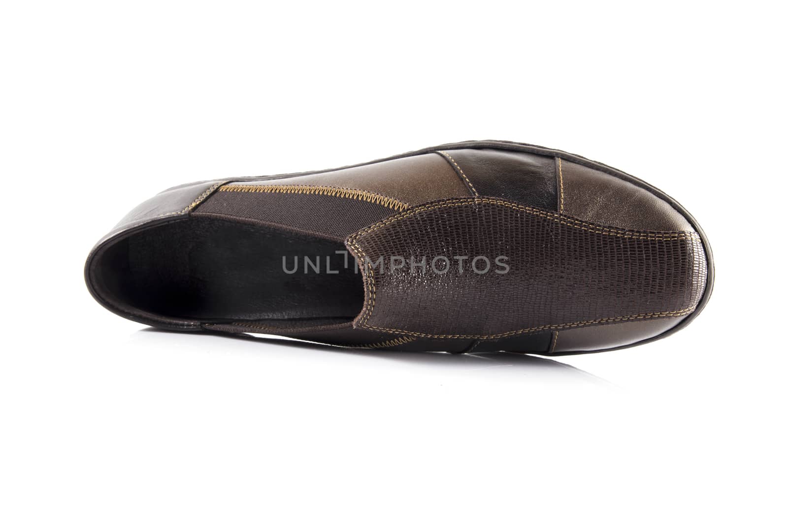 Male brown leather shoe on white background, isolated product. by GeorgeVieiraSilva